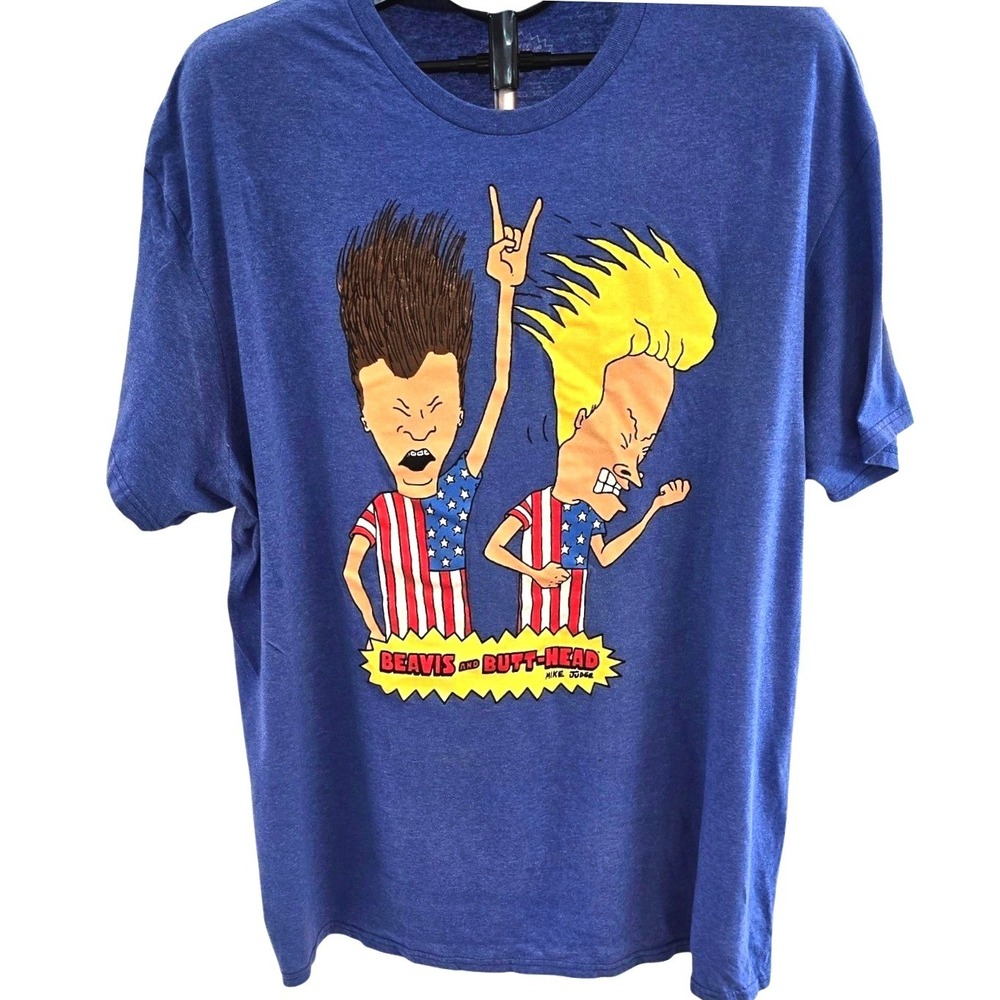 Beavis and Butt-Head Shirt‎ Mens 2XL Blue American Flag Graphic Tee Mad Engine